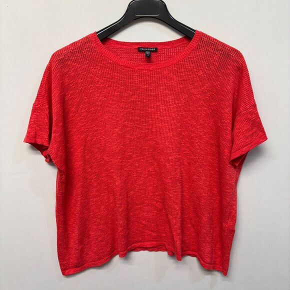 Eileen Fisher Short Sleeve Knit Sweater Size Large Organic Cotton Linen C056 -14 - Picture 1 of 13